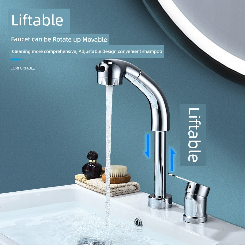 Shampoo Bed with Separate Double-Hole Pull-Out Basin Faucet, Retractable Adjustable Basin, Washbasin Hot and Cold Water Faucet