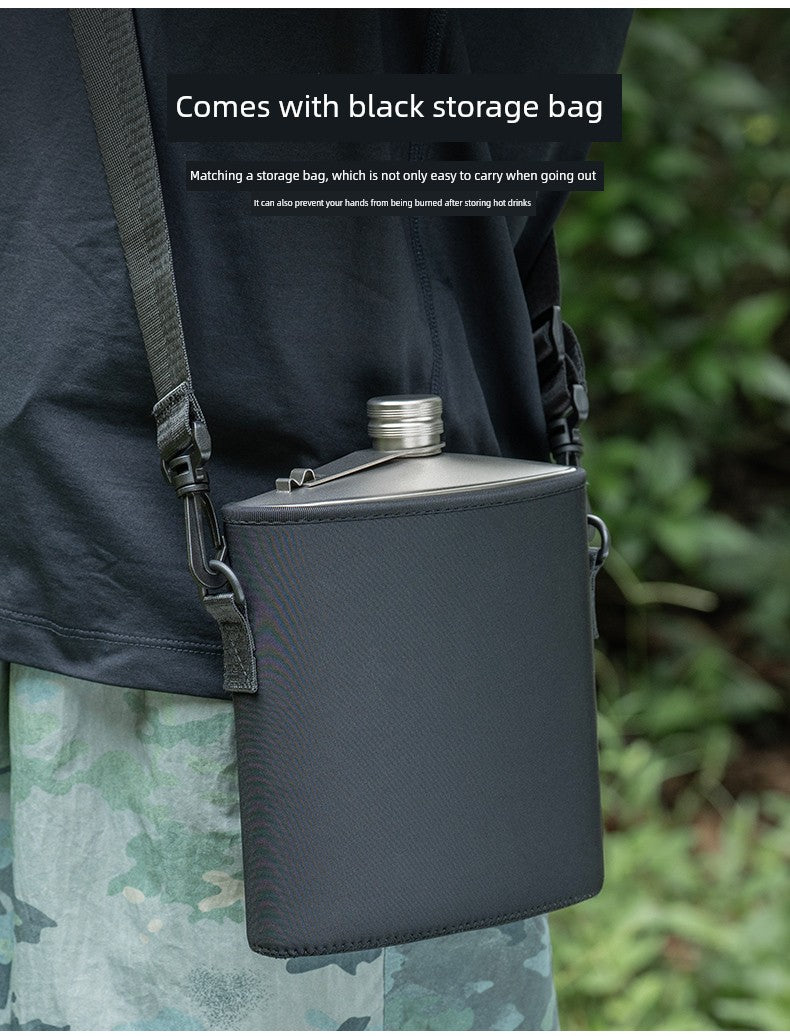 Biwei Pure Titanium Flask Large Capacity Portable Outdoor Water Bottle Home Car Flat Liquor Bottle Square Open Flame