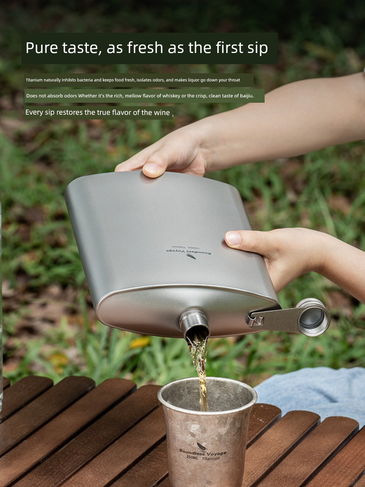 Biwei Pure Titanium Flask Large Capacity Portable Outdoor Water Bottle Home Car Flat Liquor Bottle Square Open Flame