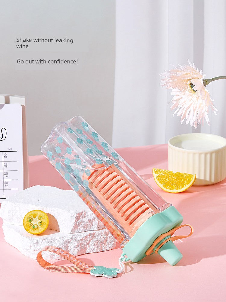 Miniso Large-Capacity Water Cup for Women, High-Looking Student, High-Temperature Resistant Plastic Cup with Straw, Portable Summer New Model