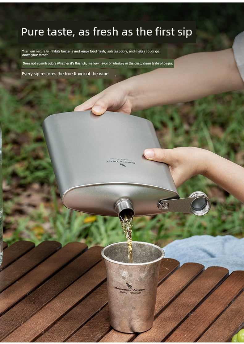Biwei Pure Titanium Flask Large Capacity Portable Outdoor Water Bottle Home Car Flat Liquor Bottle Square Open Flame