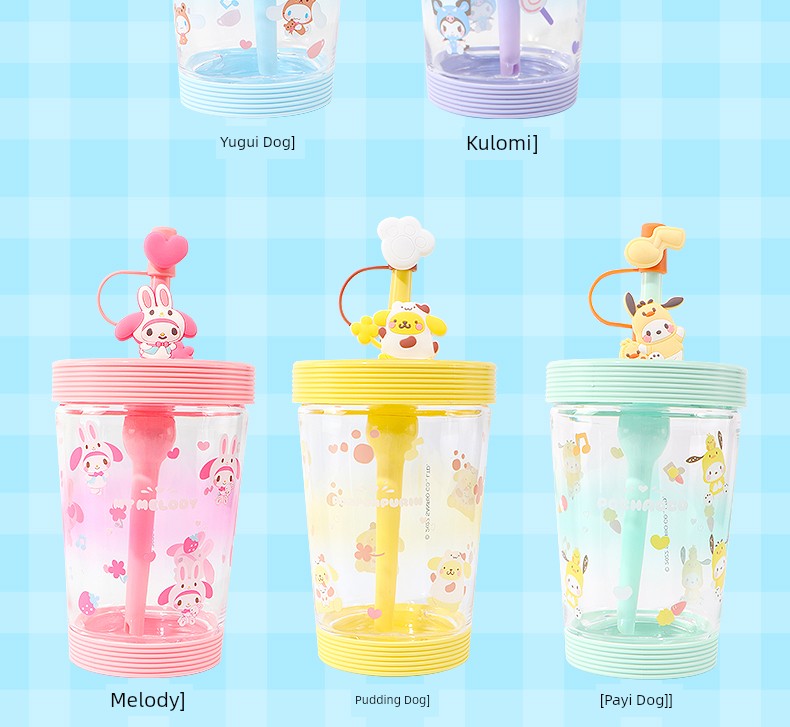 Miniso Sanrio Straw Cup with Strap, Plastic Cup, Pochacco Cinnamoroll Portable Water Cup