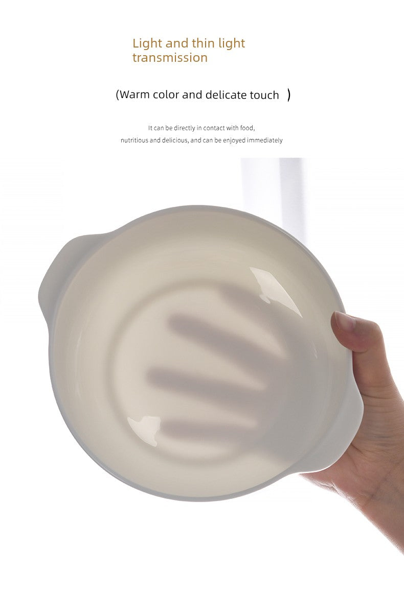 Bone China Double-Handle Steaming Bowl for Egg Custard, Microwaveable Steaming Bowl with Lid, Ceramic Food-Grade Japanese-Style Household Underglaze Color