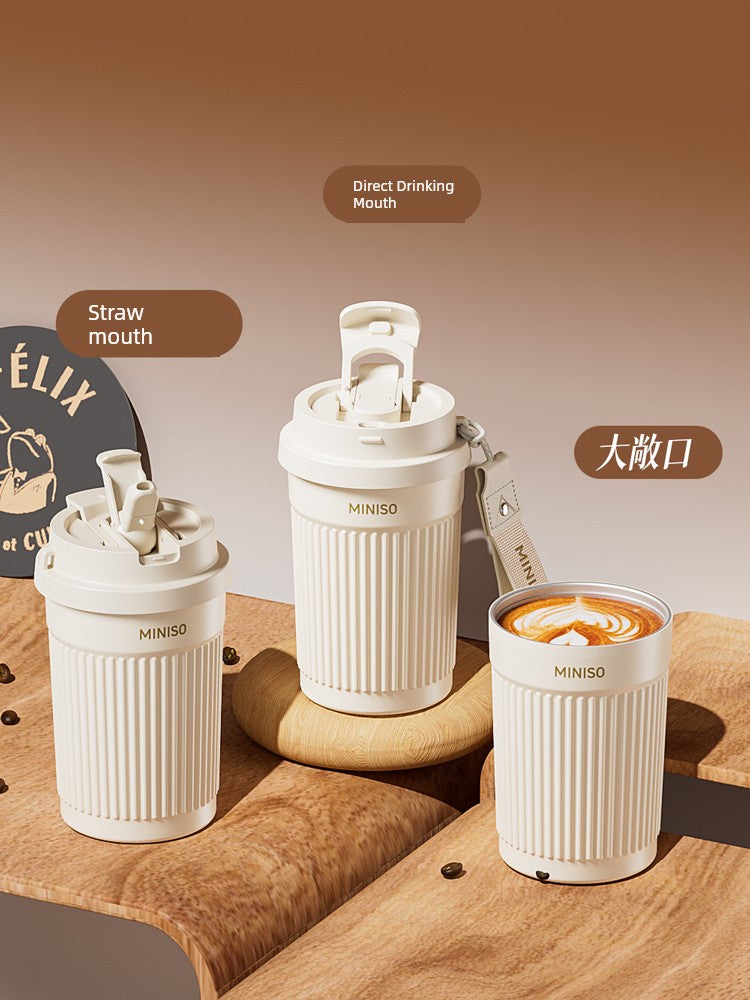 Miniso Insulated Cup, High-Looking Coffee Cup, Portable for Men and Women, Student Double-Drink Straw Water Cup, 2026 New Model