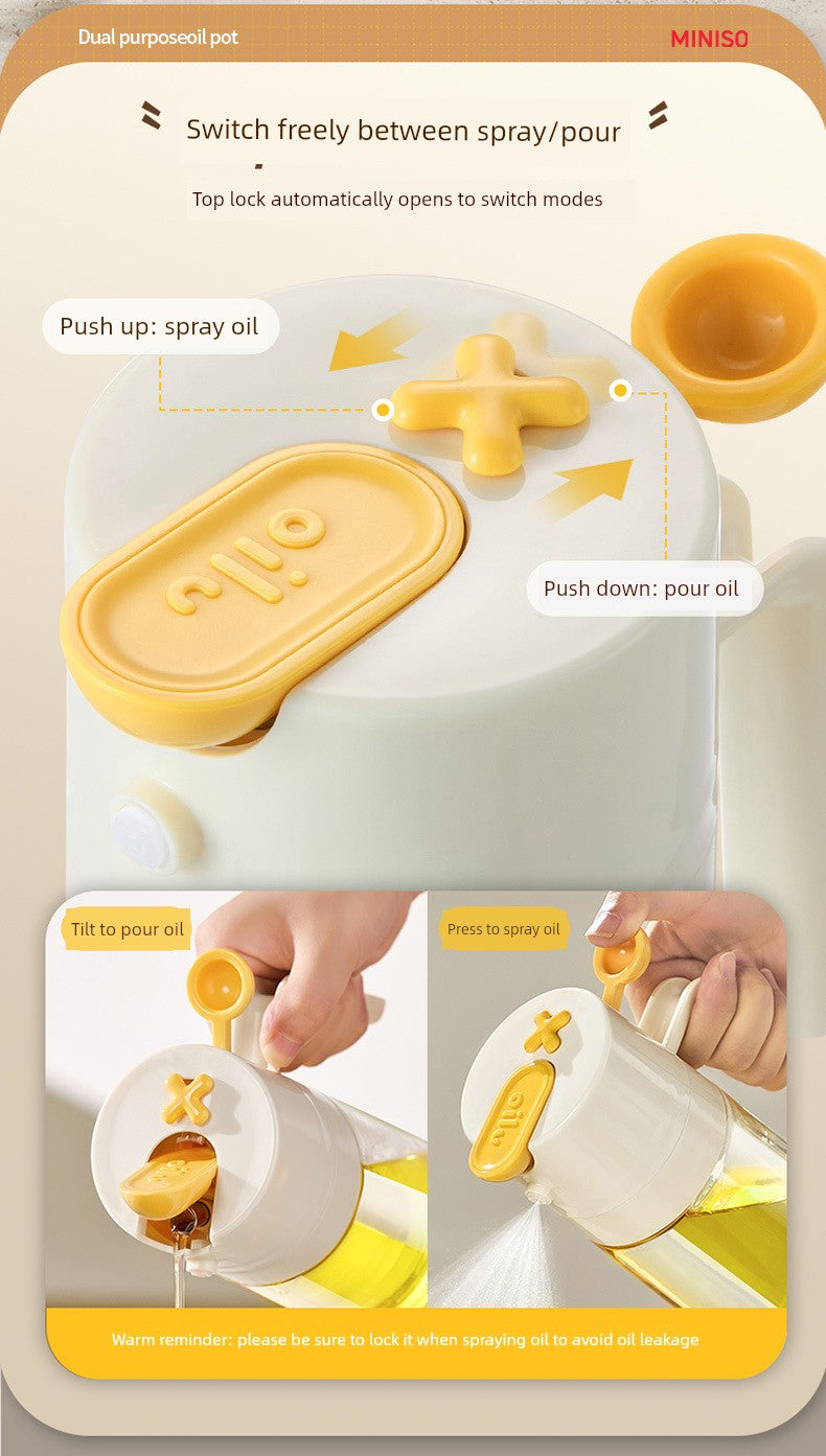 Miniso Oil Spray Bottle for Home Use, Non-Drip Kitchen Oil Container, Glass Seasoning Bottle, Mist-Type Dual-Use Leak-Proof Oil Bottle
